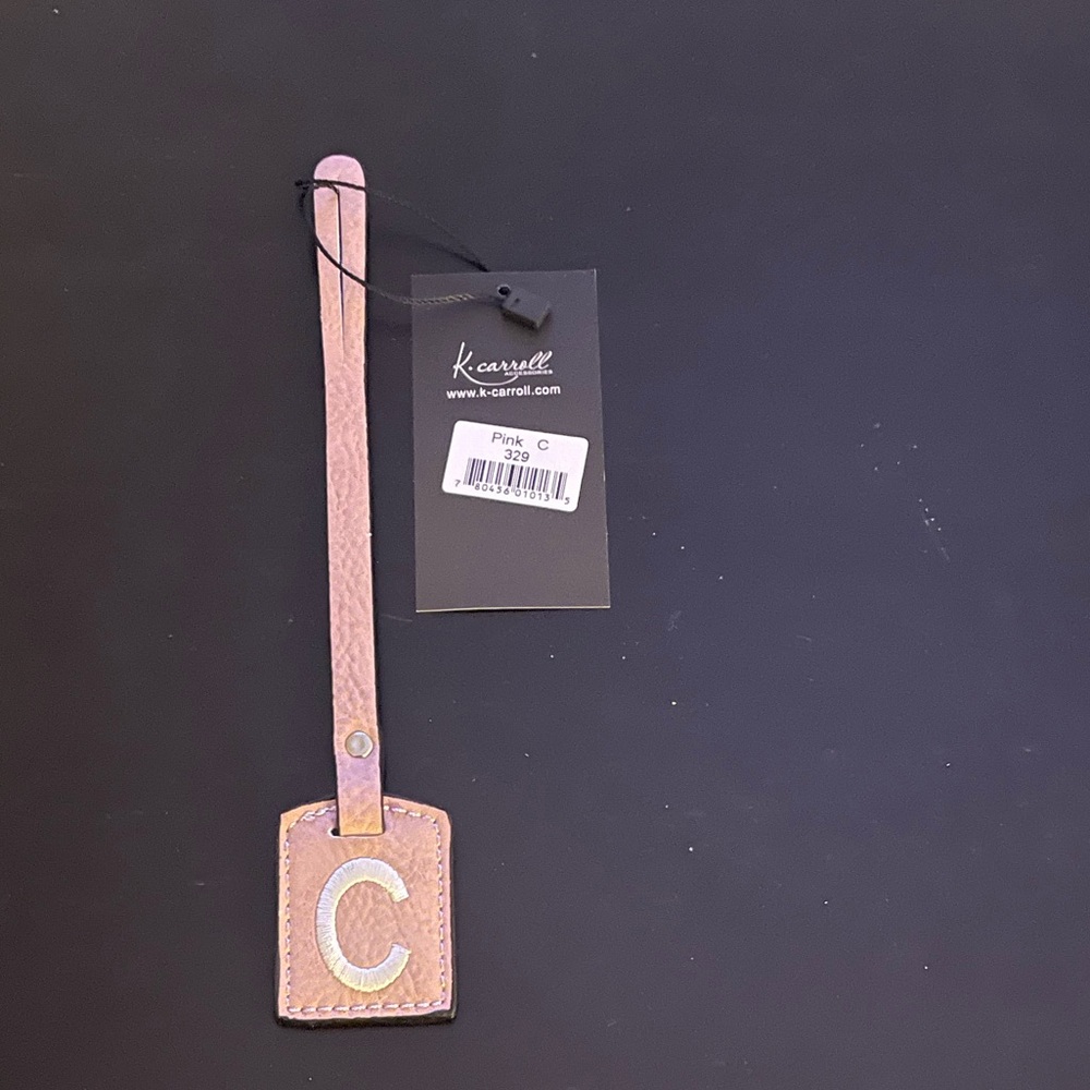 NWT “K•Carroll” Bag Tag,  Monogram Letter "C" Pink Bag Tag with "White" Letter